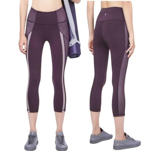 LULULEMON Power Lines Crop 21" Leggings | Cyber Dark Chrome | Purple Athletic 10 - Picture 5 of 6
